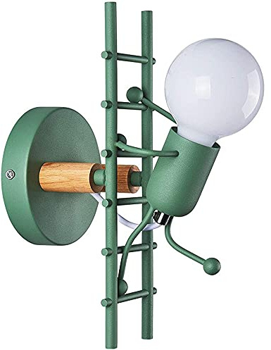 Creativo Applique da Parete Humanoid, Lampada a Muro Interno Moderno Luce da Parete da Comodino Ferro Art Deco Cartone Animato Design E27 Base per Camera da Letto Soggiorno Corridoio Bar Caffè,Verde