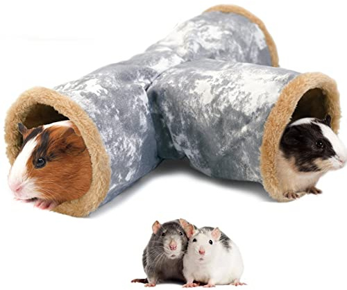 LeerKing 3 Vie Tunnel per Criceti Gioco Piccoli Animali Nascondiglio Pieghevole Caverne Gabbie Accessori Tela Lavabile Coniglio Cavia Furetti Ratti Cincillà Grigio M