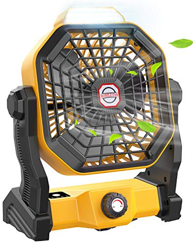 JINLICTE Portable Camping Fan, Rechargeable Battery Powered Tent Fans for Camp Hanging, [8-36Hrs Runtime], 9 Inch, Stepless Speed, Powerful&Quiet, for Picnic, Barbecue, Fishing, Travel, Home, Tent