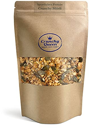 Crunchy Queen Sportliches-Protein Granola | 25% Protein | Handgemacht | High Protein Müsli | Low Carb | Vegan | Müsli ohne Zucker | Crunchy Topping für Smoothiebowl | 1Kg