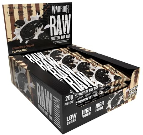 Warrior RAW Flapjack 20 g de Proteína – Pack de 12 x 75 g – Avena Alta en Fibra y Baja en Azúcar – Snack Saludable y Energético (Galletas y crema)