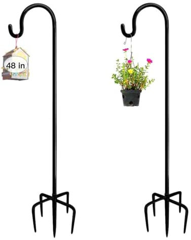 ADTSADDTO Garden Schäferhaken, 2 StÜCke 120 Cm Metall-Gartenstecker Mit Heavy Duty Rust Resistant Haken Mit 5 Prong Base Shepherds Crook Hook FÜR Solarleuchten, Pflanzenkörbe, Laternen, Vogelhäuschen
