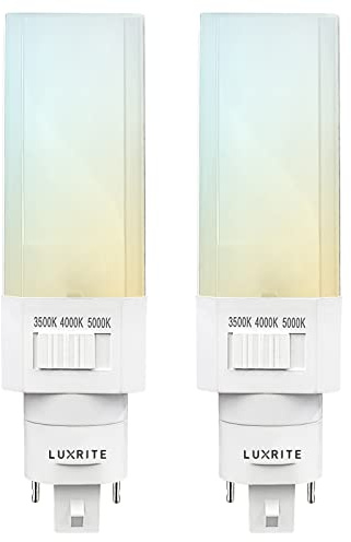 Luxrite Horizontal PL LED CFL Replacement, 11W, Ballast Bypass, Fits G24D G24Q GX24Q, 3 Color Selectable 3500K-5000K, 1450 Lumens, Rotatable, Replace 26W/32W/42W CFL 2 Pin and 4 Pin Base Bulb (2 Pack)