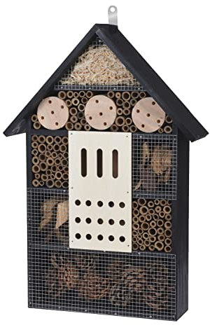 Insektenhotel Schwarz Holz Insektenhaus Bienenhaus Gartendeko 29cm oder 50cm Höhe, Größe:Groß