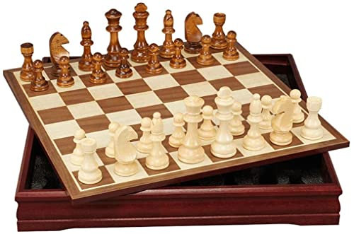 YMXWFC Hölzernes Schachset Schachfiguren Tragbare Spielbrettaufbewahrung Handgefertigtes einzigartiges flaches Schachbrett für Partyfamilienaktivitäten