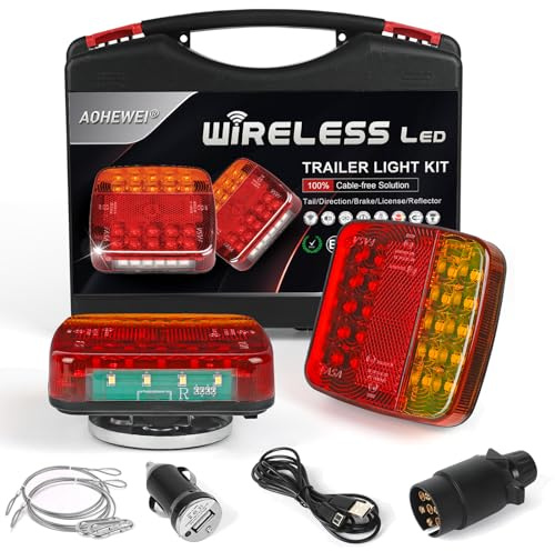 AOHEWEI trådlös belysning LED-set Magnetiska släpbakljus Kabelfri 12V/24V lastbil bak ECE EMC godkänd för släp, lastbil, husvagn eller lastbil
