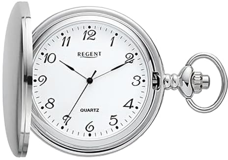 REGENT Orologio da tasca da uomo Savonnette Coperchio pieghevole 47 MM Quarzo Quadrante bianco Numeri arabi, Classico