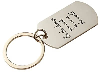 Stfery Schlüsselanhänger, Keychain Aesthetic Edelstahl Erkennungsmarke mit Gravur Be The Change You Wish Silber Schmuck Geschenk
