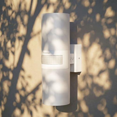 Maxkomfort LED Außenwandleuchte mit Bewegungsmelder - 20W, 4000K Neutralweiß, IP65 Wandleuchte Außen - Außenlampe Wand für Hauswand, Terrasse, Eingangsbereich & Garage - Aluminium Weiß