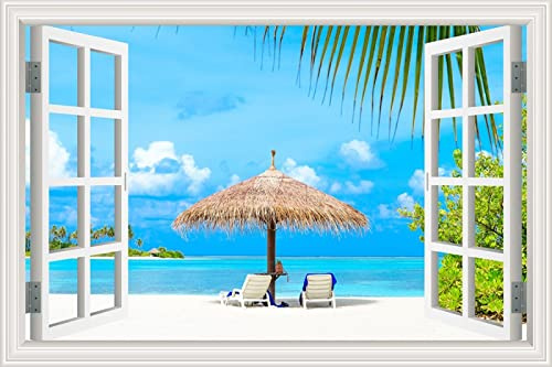 MUMUWUSG Etiqueta De La Pared Del Vinilo 3D Azul Cielo Playa Paisaje Fotomurales Xxl Fotomural Tv Foto Mural Pared 3Dfotomurales Decorativos Papel Tapiz Estéreo 3D 160X120Cm