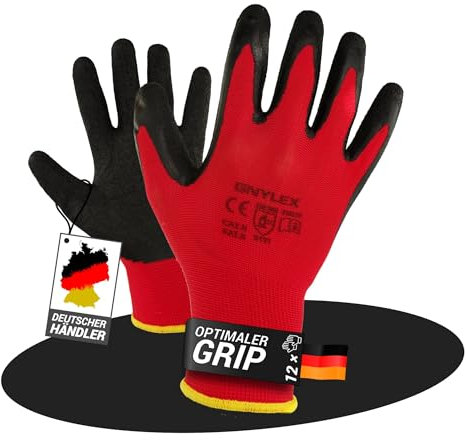 WS-Pro Arbeitshandschuhe mit Latexbeschichtung - 12 Paar - Arbeitshandschuhe Damen, Arbeitshandschuhe Herren - Robuste Montagehandschuhe für Heim und Garten - Gartenhandschuhe, 12 Paar, Größe 9