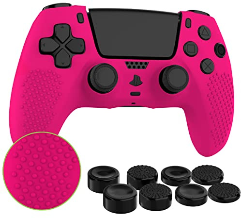 MyGadget Silikon Hülle kompatibel mit PS5 Controller - mit 8 Thumbsticks [ 2X Paar Hoch | 2X Paar Tief] - PlayStation 5 Dualsense Wireless Skin in Pink