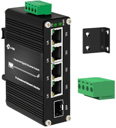 Throncom Mini industriale 4 porte 10/100/1000Mbps Gigabit Ethernet Switch Din Rail/Wall-Mount 10/100/1000BASE-T RJ45 + 1 porta 100/1000FX (SFP) supporto 12-48V DC 10Gbps capacità di commutazione