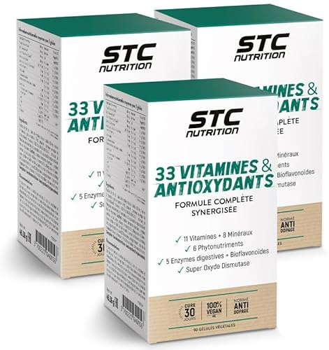 STC Nutrition 33 Vitamines & Antioxydants défenses naturelles 3x90 gélules | 11 vitamines, 8 minéraux et 6 phytonutriments, formule vegan, programme de 30 jours, maximise la protection anti-oxydante