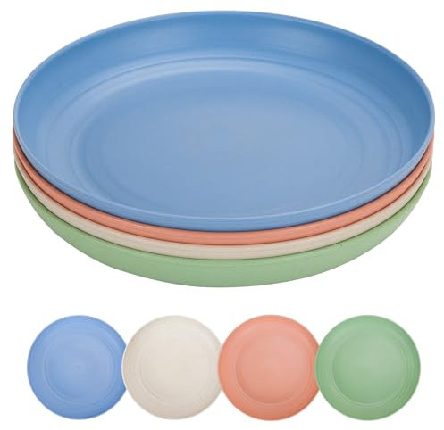 CSYY 10 Inch Large Camping Plates Set, 4pcs Plastic Dinner Plates for Salad, Pasta, Party, Home, Microwave and Dishwasher Safe