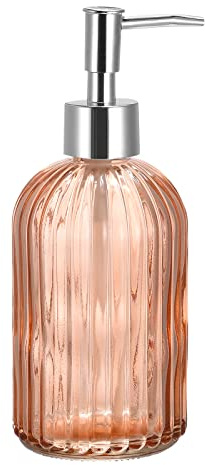 sourcing map Soap Dispenser - 13.5Oz Glass Dish Hand Soap Dispenser with Silvery Pump for Kitchen Bathroom, Orange