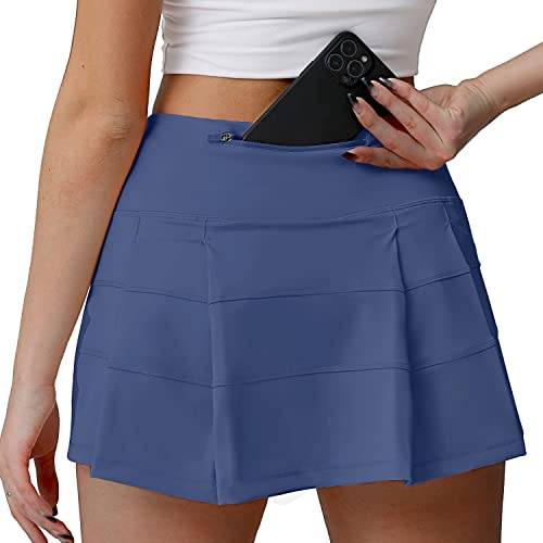 Husnainna High Waisted Pleated Tennis Skirt with Pockets Athletic Golf Skorts for Women Casual Workout Built-in Shorts 018BZQ-Blue-Water Drop/c6