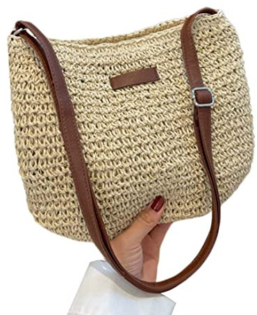 Sac à Main de Plage en Paille, Femme Sac d'été Mode Féminine Tressé à Simple épaule All-Match Beige