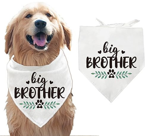 arricraft 1 Stück Haustier-Hundehalstuch, Weißes Baumwoll-Dreieck-Haustier-Bandana „Big Brother“ Mit Worten Pflanze Waschbar Für Zubehör Für Haustier großer Hund, 55x55x78cm