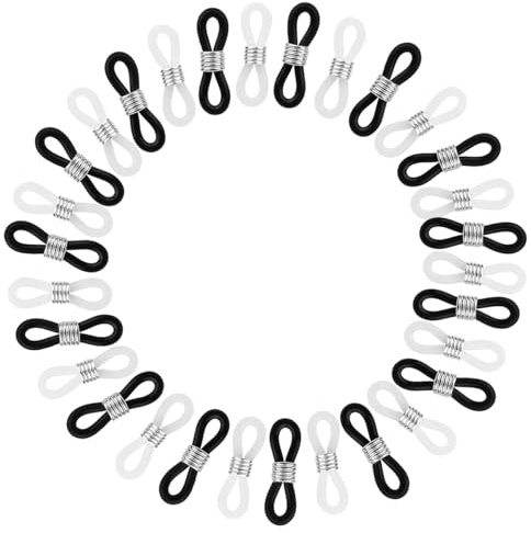 30pcs Hearing Aid Retainer for Eyeglass Users Hearing Aids Glasses Connectors Attachment Loop Anti-Lost Hearing Aids Holder Accessories for Adults Seniors (White/Black) (Silver Ring)