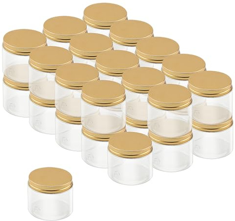 LEXININ 30 Pack 150ml Clear Plastic Jars with Gold Lids, Empty Wide Mouth Storage Containers for Food, Spices