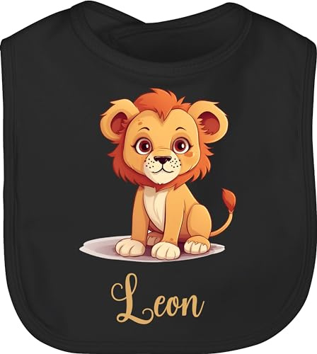 Baby Lätzchen - Löwen - Löwe König der Tiere Leu mit Namen - Zootiere Tiermotiv - Unisize - Schwarz - personalisierte geschenke löwenmotiv leon latz personalisiertes tier name sabberlätzchen