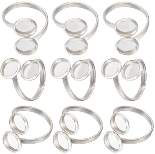 Beebeecraft 1 Box 16 Stück Ringe Komponenten Edelstahl Double Blank Dome Fingerringe 8 mm Offener Manschetten Fingerring Emaille Fassungen Für Die Herstellung von Ringschmuck