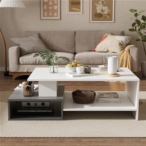 Tavolino Basso da Salotto Rettangolare - Moderno Tavolino da Caffè e Divano in Legno - Design alla Moda con Mensola per Soggiorno e Ufficio - Installazione Facile 105x35x60cm
