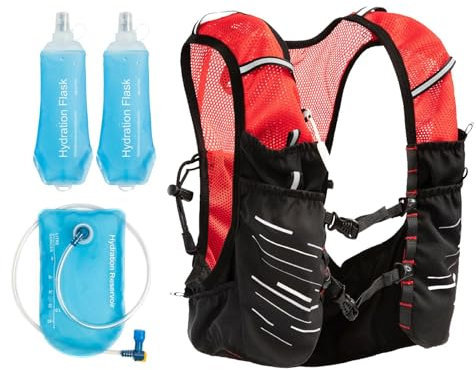 Milageto Trinkweste, Laufweste, Leichter Trinkrucksack, Trinkbeutel für Läufer, Outdoor-Sport, Radfahren, Wandern, mit 2 Flaschen
