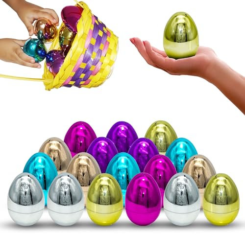 HOVUK 18PCS Easter Filler Eggs Easter Basket Stuffers for Easter Hunt, Plastic Empty Easter Eggs Hunt Fillable Eggs, Easter Crafts Snap-Open, Size 7.5cm