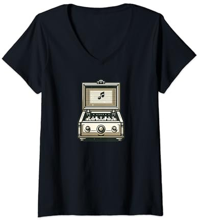 Damen Antike Spieluhr T-Shirt mit V-Ausschnitt