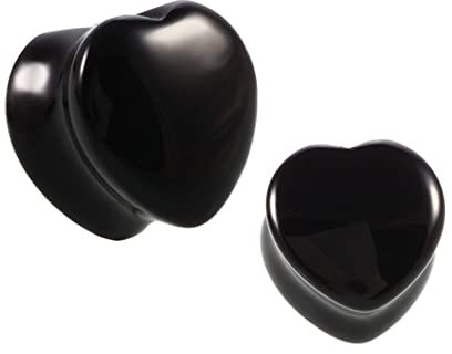 Bcughia Stein Flesh Tunnel 14mm Flesh Tunnel Plug Schwarz Herz Stein Tunnel Ohrringe Set, 2 Stück