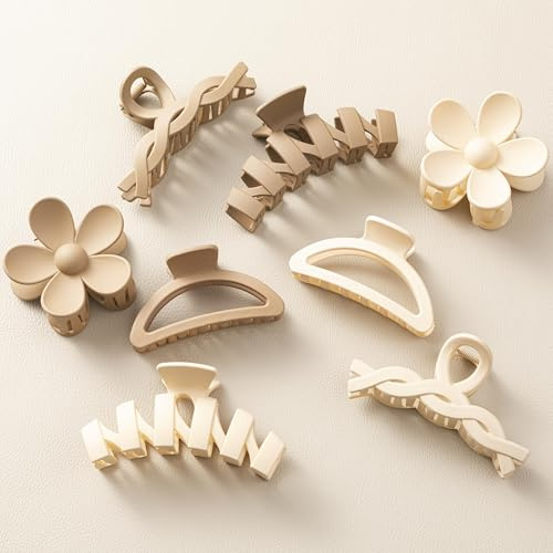 HBselect 8 Pcs Hair Clips, Non Slip Flower Claw Clips Strong Hold Hair Claw Large Hair Accessories with Multi-Styles for Thick Hair Hair Claw Clips for Women and Girls Straight, Curly & Wavy Hair