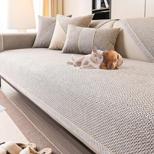 KCCRHIN Couchbezug 1/2/3/4 Sitzer Aus Baumwolle Und Leinen rutschfest Sofabezug Dicker Couchbezug Sofaschoner Sofabezug Ecksofa L Form Sofa Überzug Für Alle Jahreszeiten,E,110 * 210CM