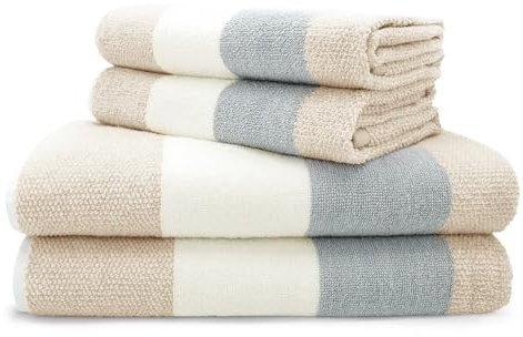 Velosso 4pce Premium 100% Cotton Towel Bale Set Multi Striped Ombre Hand Bath Towels Natural Beige Grey 2 Hand with 2 Bath Towels Bundle Set Super Absorbent Quick Drying