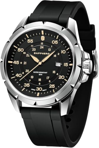 SAPPHERO Orologio da uomo, cinturino in silicone, impermeabile, 5 ATM, orologio da polso da uomo, movimento al quarzo giapponese, cassa in acciaio inox, design sportivo, casual, per uomini,