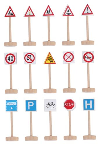 ifundom Jouets De Panneaux De Signalisation en Bois Éducatifs pour Garçon Et Filles, Lot de 15 Pièces, Miniatures, Apprentissage Circulation, Jeu D’éveil Pédagogique pour Tout-Petits