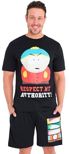 South Park pyjamasset för män kort lounge-set pyjamas bekväma nattkläder roliga presenter, Svart, S