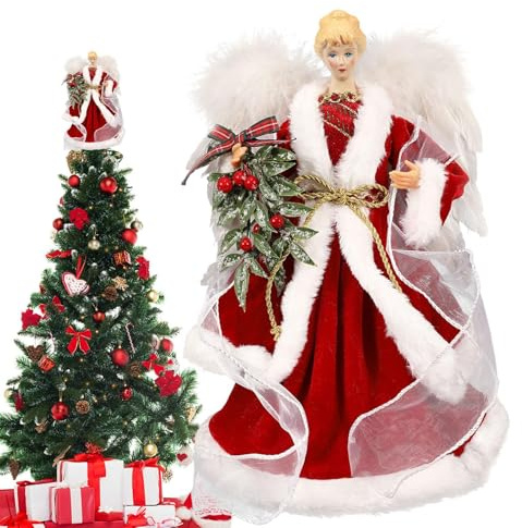 Engel Christbaumspitze Weihnachtsengel Baumspitze Mit Federflügeln, Tannenbaumspitze Christbaumschmuck Für Innenbereich, Familienfeier, Feiertags Weihnachtsbaumdekoration 33,5 X 27 cm