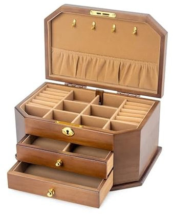 PDURMBUAB Schmuckaufbewahrung Massivholz Schmuck Aufbewahrungsbox Mit Schloss Schmuckschatulle Großes Fassungsvermögen Schlichtes Retro Design Schmuckbox Schmuckkästchen Klein(A)