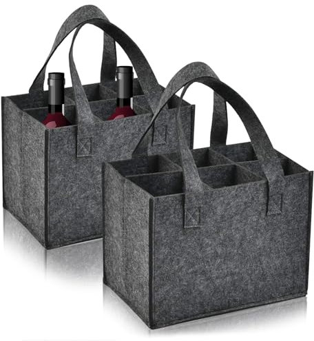 lakigoes Flaschenträger 6 Flaschen,2 STK Filztasche 6 Faschen,Filztasche Bier, Filztasche mit Fächern, Männerhandtasche Biertasche, Getränketasche für 6 Flaschen Tasche Party Picknick Getränketräger