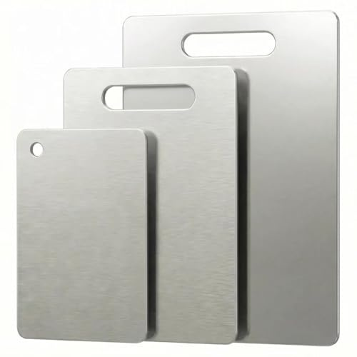 Lot de 3 petites planches à découper en acier inoxydable 304 anti-adhésif - Passe au lave-vaisselle et anti-déformation (34 x 23,9 cm, 11,8 x 20,9 cm, 23,9 x 15 cm)