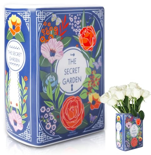 Keramik Buchvase,14x10x6cm Büchervase Geheimer Garten kleine Blumenvase Retro Buchförmige Vase Ideal für Bücherregal Blumenarrangements Geschenk Dekor Zuhause Schlafzimmer Büro Tischdeko