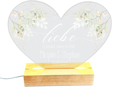 Herz & Heim® LED Lampe Acrylglas in Herzform personalisierbar mit Wunschnamen (Liebe)