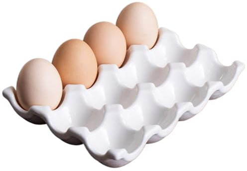 Huevera de cerámica resistente al calor para 12 tazas bandeja decorativa fácil de limpiar para encimera cocina y refrigerador.
