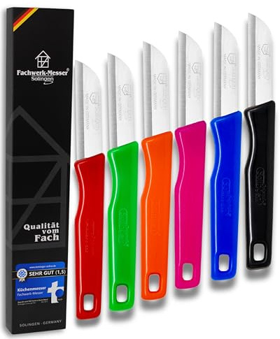Solingen Küchenmesser-Set 6-teilig Gemüsemesser Edelstahlklinge 6 cm – Made in Germany – Schälmesser Obstmesser Blumenmesser Kartoffelschälmesser (Bunt)