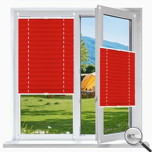 Rollo ohne Bohren, Tag und Nacht, 70 x 155 cm, lichtblockierend, blickdicht, Fenster- und Türvorhang, rote Jalousien für maximale Privatsphäre und Stil