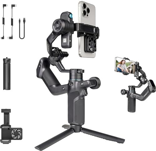 FeiyuTech SCORP Mini 3 Gimbal Stabilizer for iPhone & Android, Built-in AI Tracking Module & Cooling Fan, 2KG Payload 3-Axis Phone Gimbal with Integrated Grip Design, Stabilizer for Smartphone