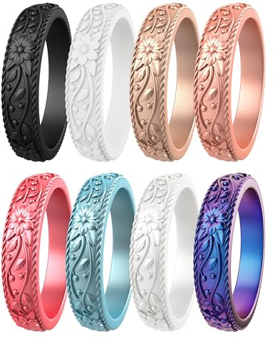 ThunderFit Ladies Silicone Rubber Screw Design Engagement Rings 6.5mm Wide 2mm Thick Multipack 4-12