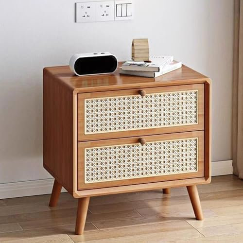 Mesita de noche con 2 cajones de ratán, 5 colores a elegir, mesitas auxiliares para dormitorio (madera de cerezo)